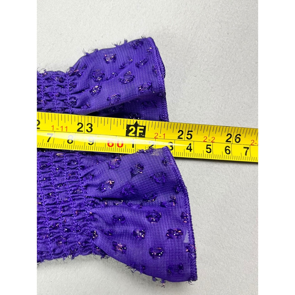 Talbots Purple Smocked Mock Neck Top Metallic Swiss Dot Sheer Sleeve Womens Med - Picture 6 of 7